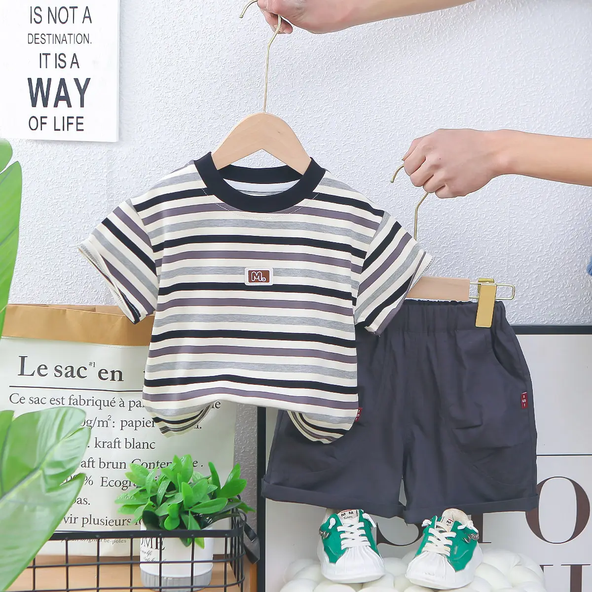 Boys Western Striped T-Shirt Suit 2025 Summer - Image 4