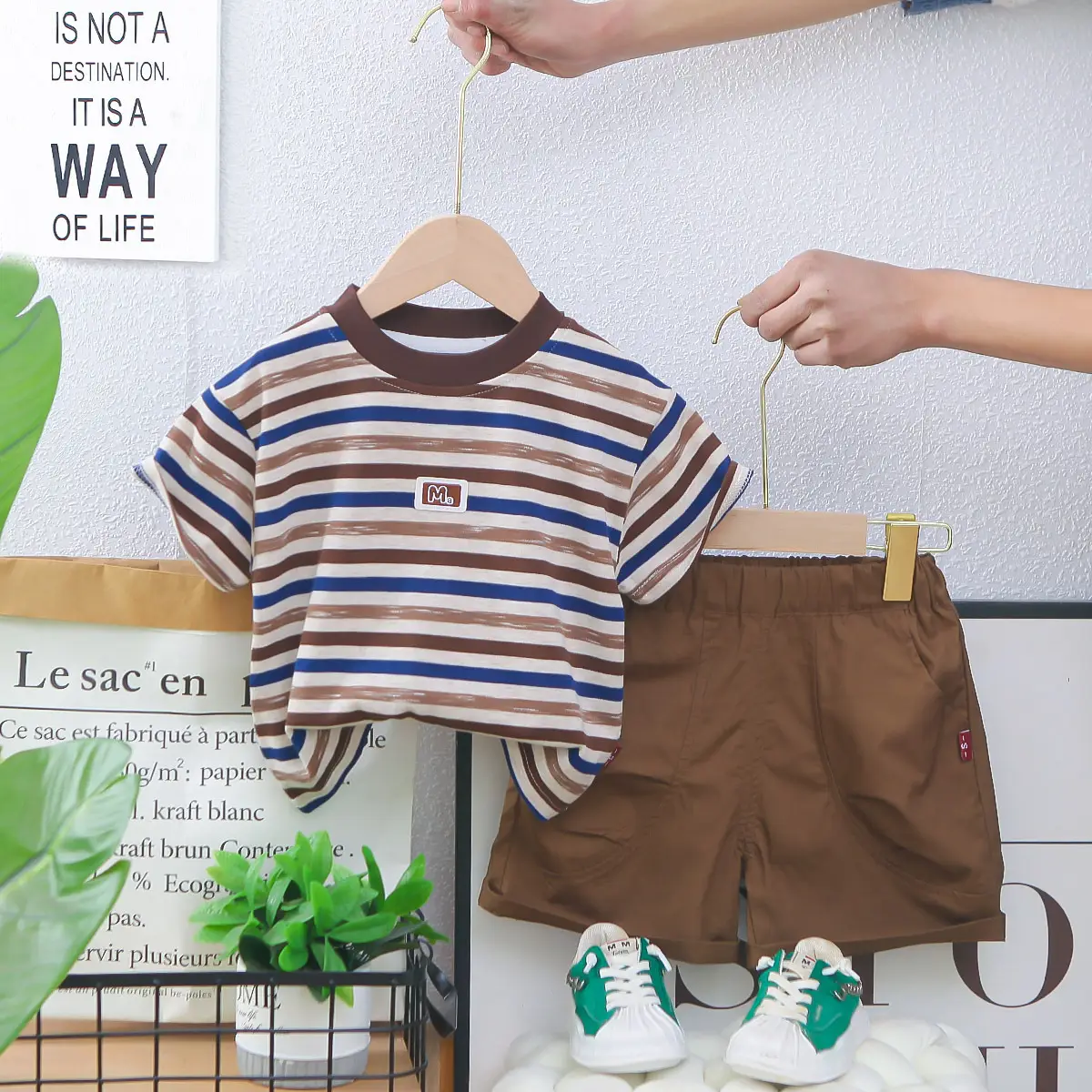 Boys Western Striped T-Shirt Suit 2025 Summer - Image 5