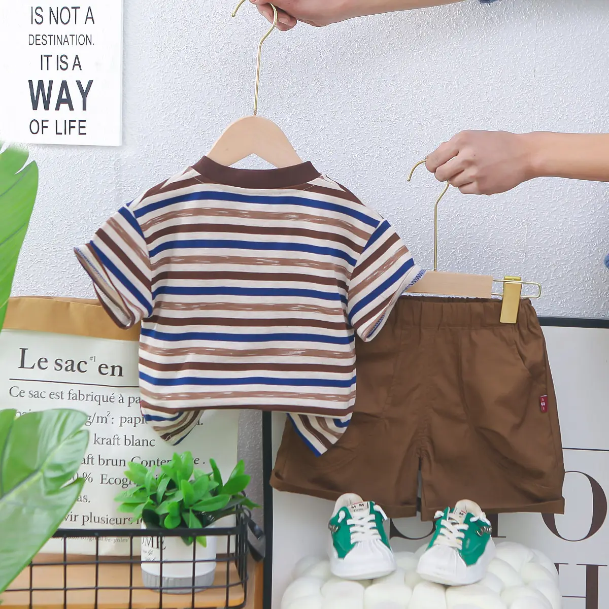 Boys Western Striped T-Shirt Suit 2025 Summer - Image 6