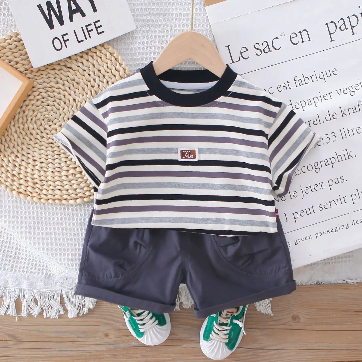 Boys Western Striped T-Shirt Suit 2025 Summer - Image 2