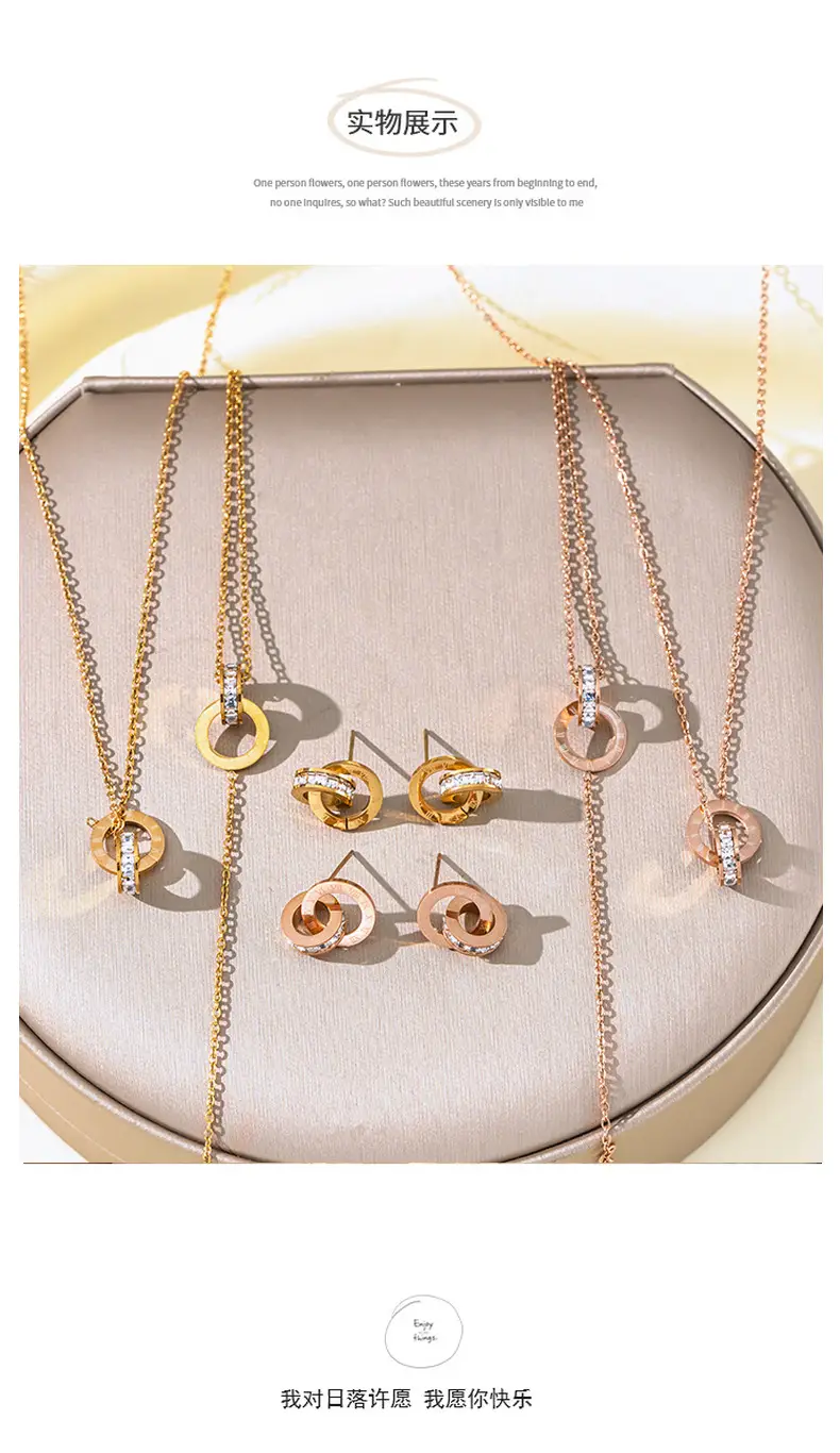 European American Retro Double Ring Set with Full Diamond Pendants — feature 5