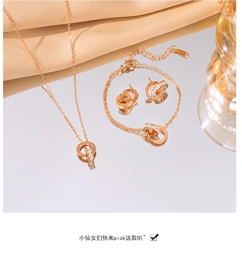 European American Retro Double Ring Set with Full Diamond Pendants — feature 6