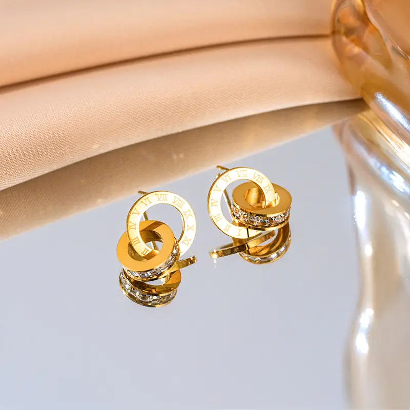 European American Retro Double Ring Set with Full Diamond Pendants