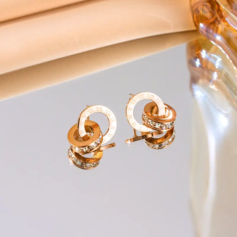 European American Retro Double Ring Set with Full Diamond Pendants