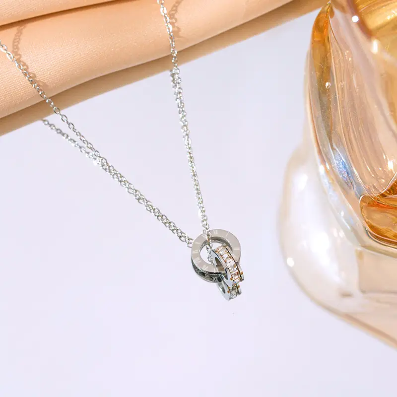 European American Retro Double Ring Set with Full Diamond Pendants