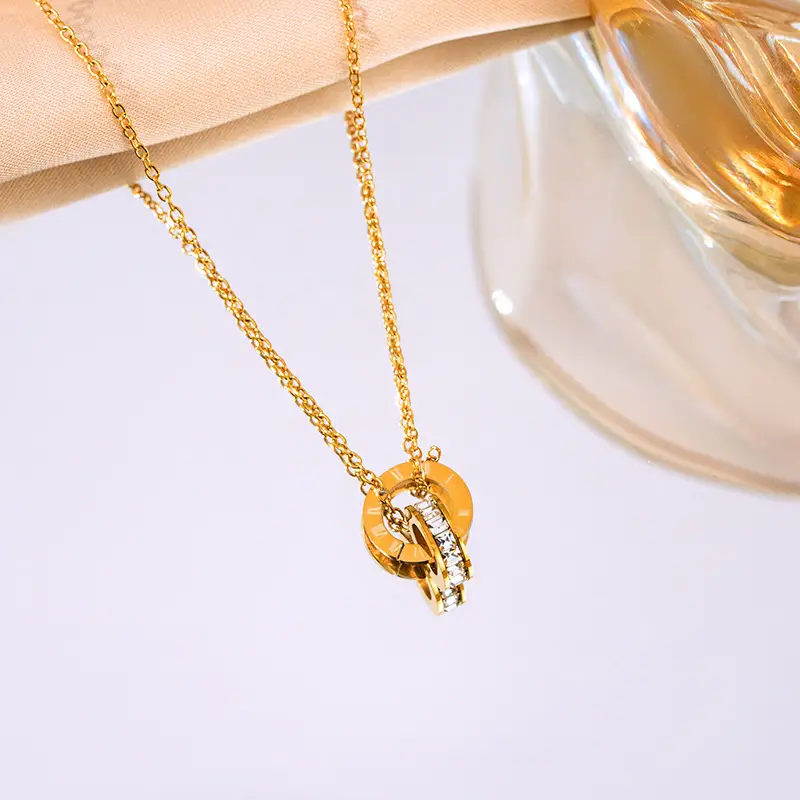 European American Retro Double Ring Set with Full Diamond Pendants