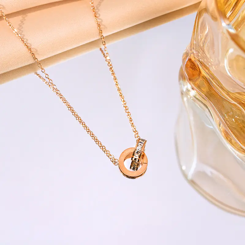 European American Retro Double Ring Set with Full Diamond Pendants