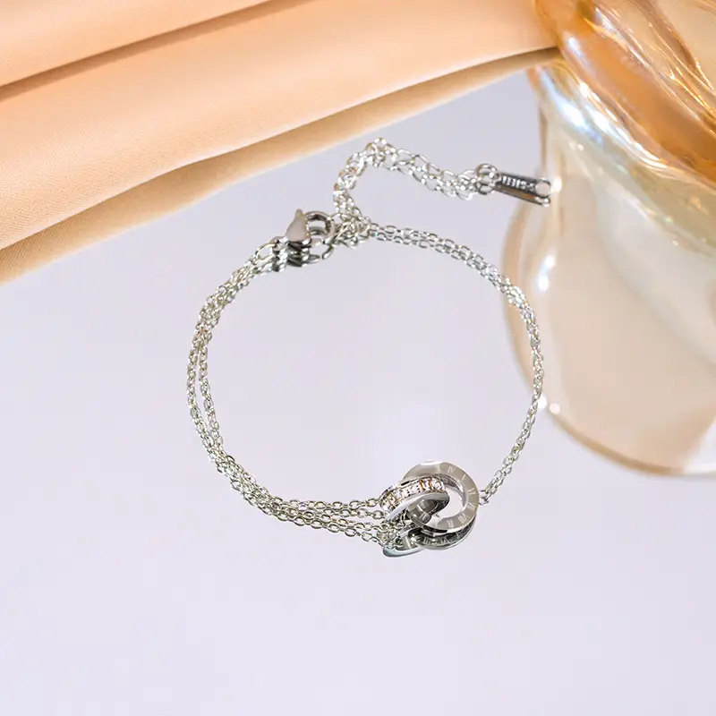 European American Retro Double Ring Set with Full Diamond Pendants