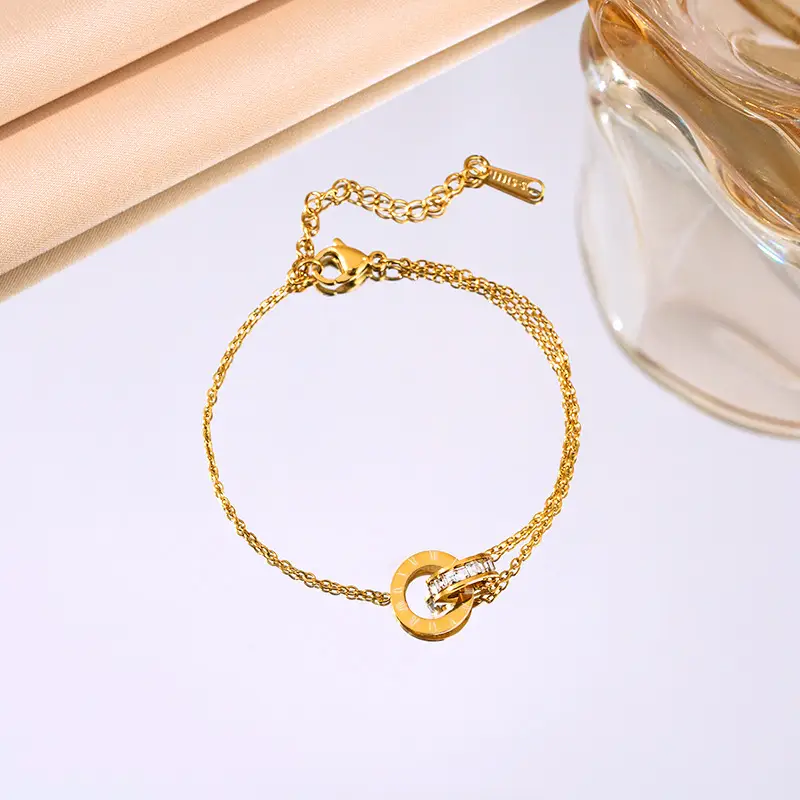 European American Retro Double Ring Set with Full Diamond Pendants