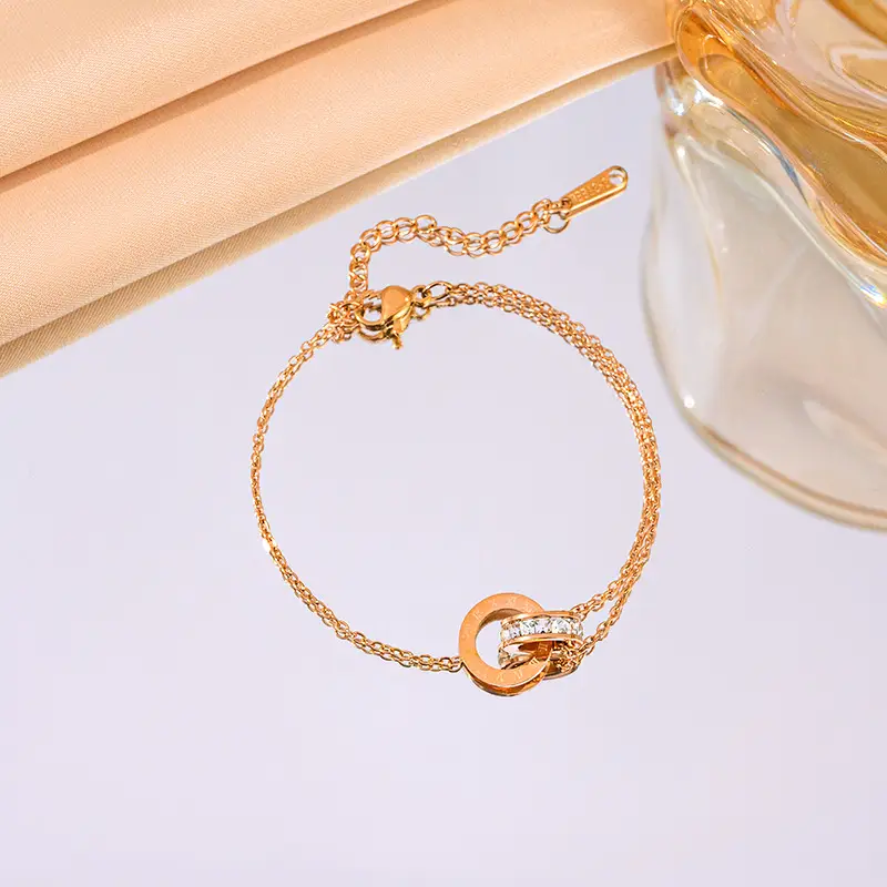 European American Retro Double Ring Set with Full Diamond Pendants