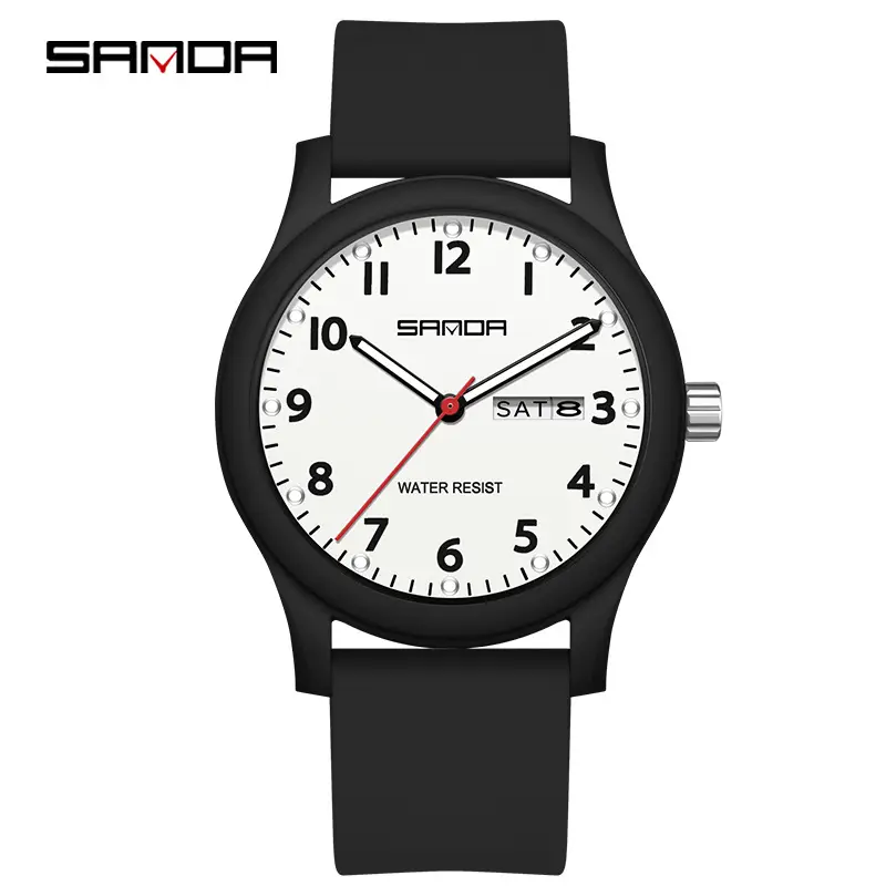 Sanda Black Silicone Student Watch with Double Calendar - Image 9