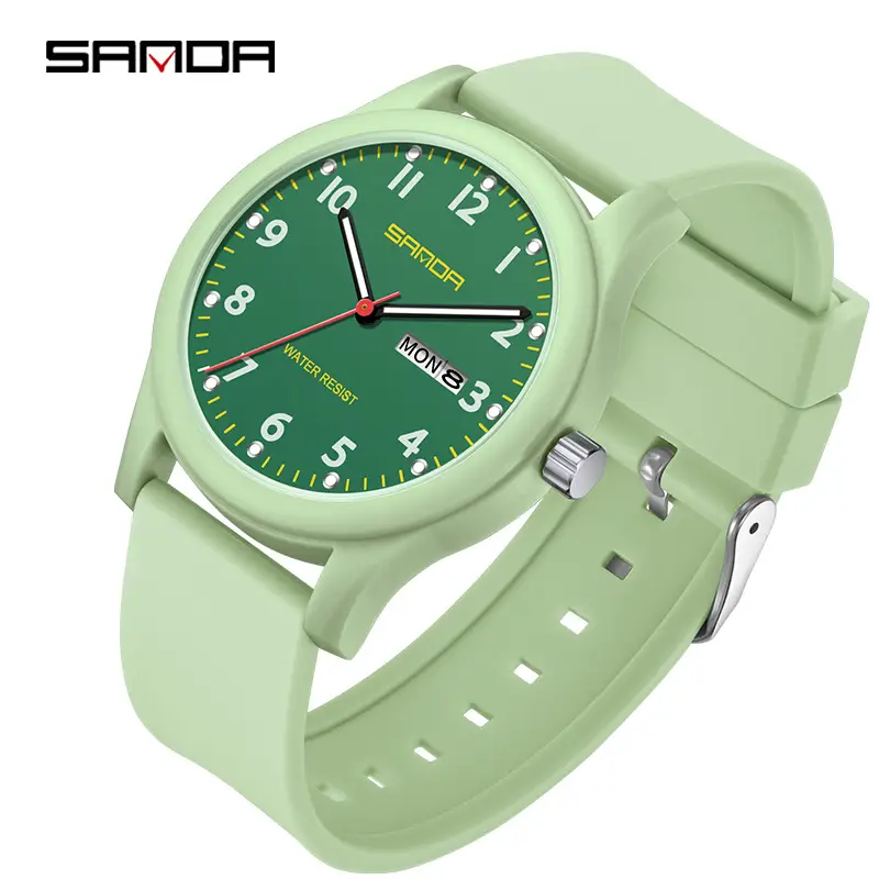 Sanda Black Silicone Student Watch with Double Calendar - Image 7