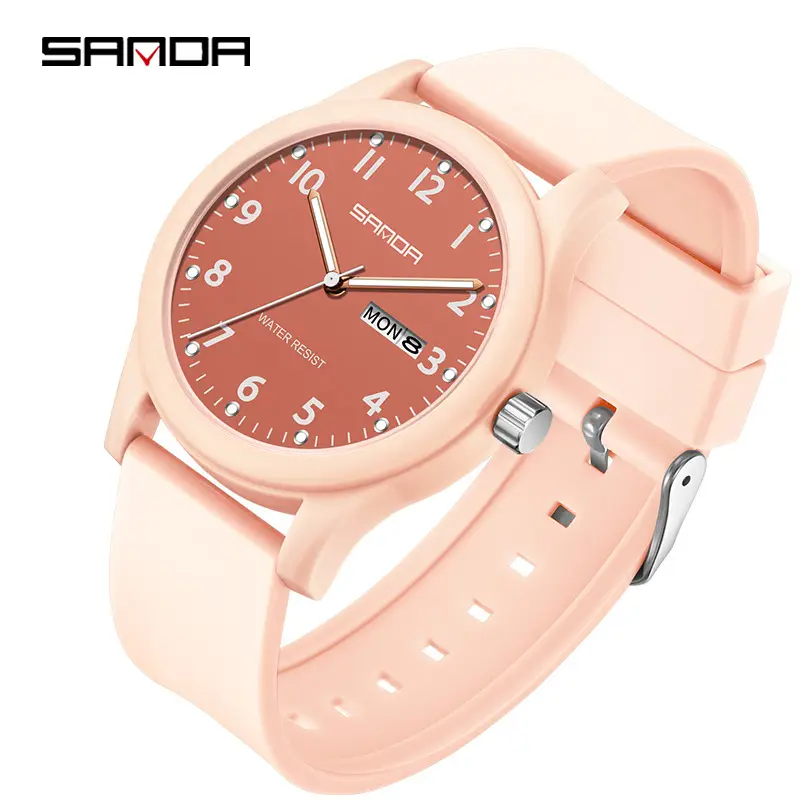 Sanda Black Silicone Student Watch with Double Calendar - Image 8