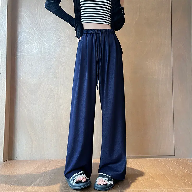 Dark Blue Wide Leg Tencel Jeans Women Summer