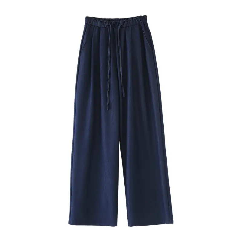 Dark Blue Wide Leg Tencel Jeans Women Summer