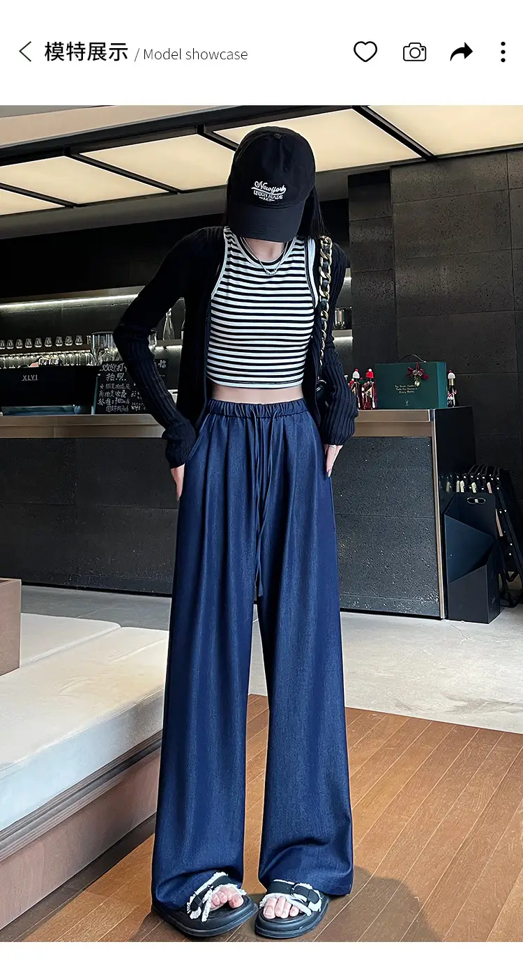 Dark Blue Wide Leg Tencel Jeans Women Summer — feature 36