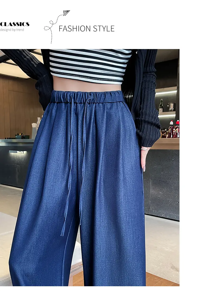 Dark Blue Wide Leg Tencel Jeans Women Summer — feature 37