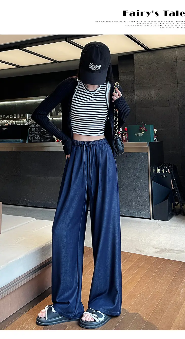 Dark Blue Wide Leg Tencel Jeans Women Summer — feature 38