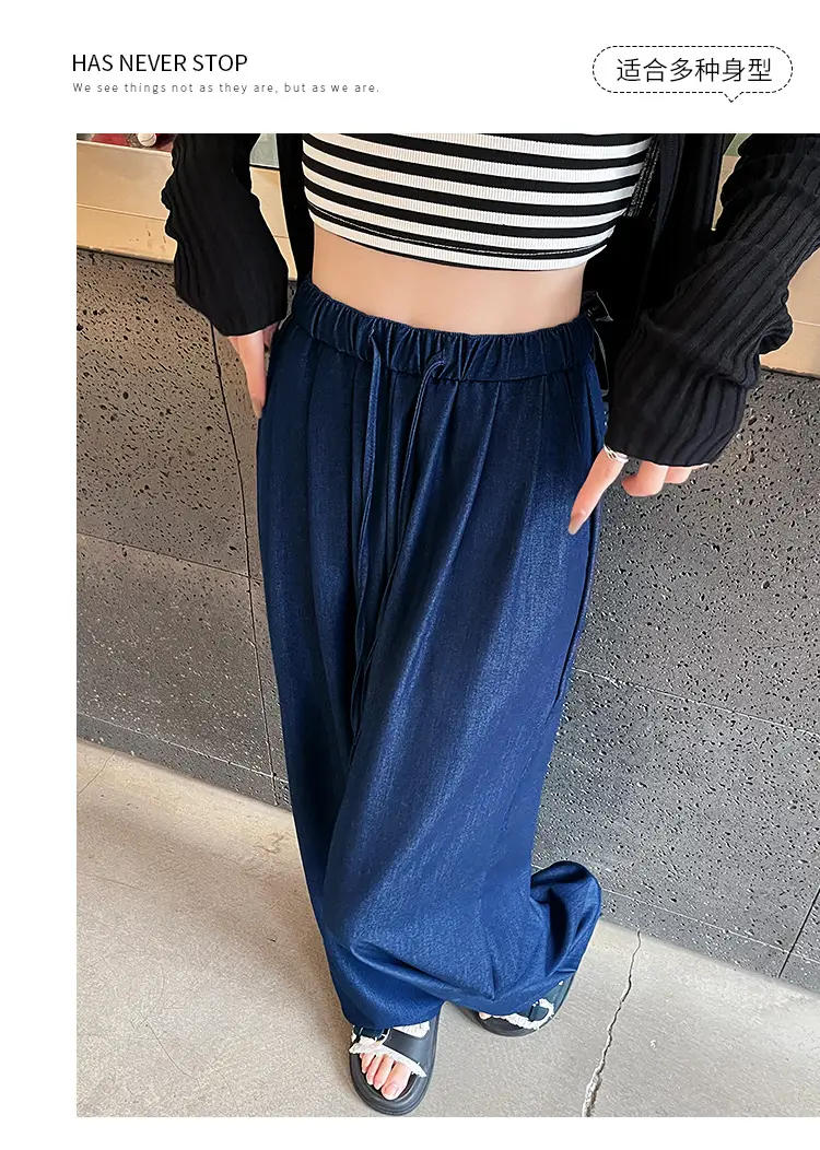 Dark Blue Wide Leg Tencel Jeans Women Summer — feature 39