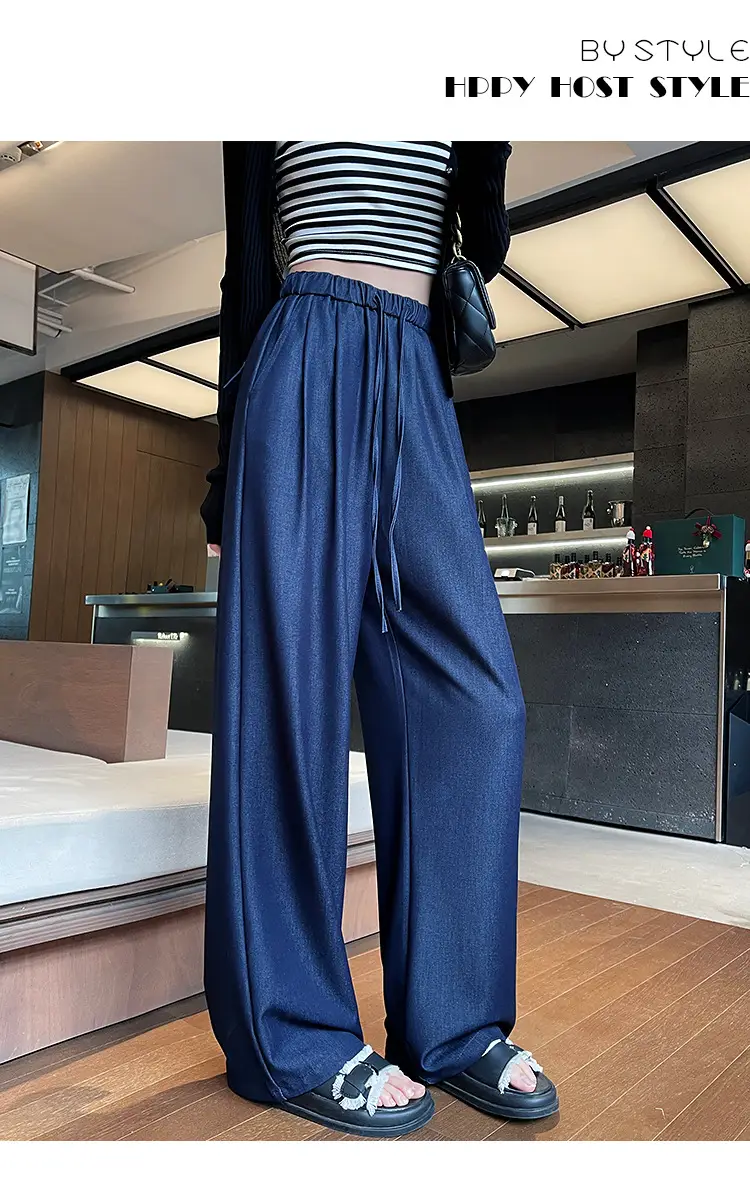 Dark Blue Wide Leg Tencel Jeans Women Summer — feature 41