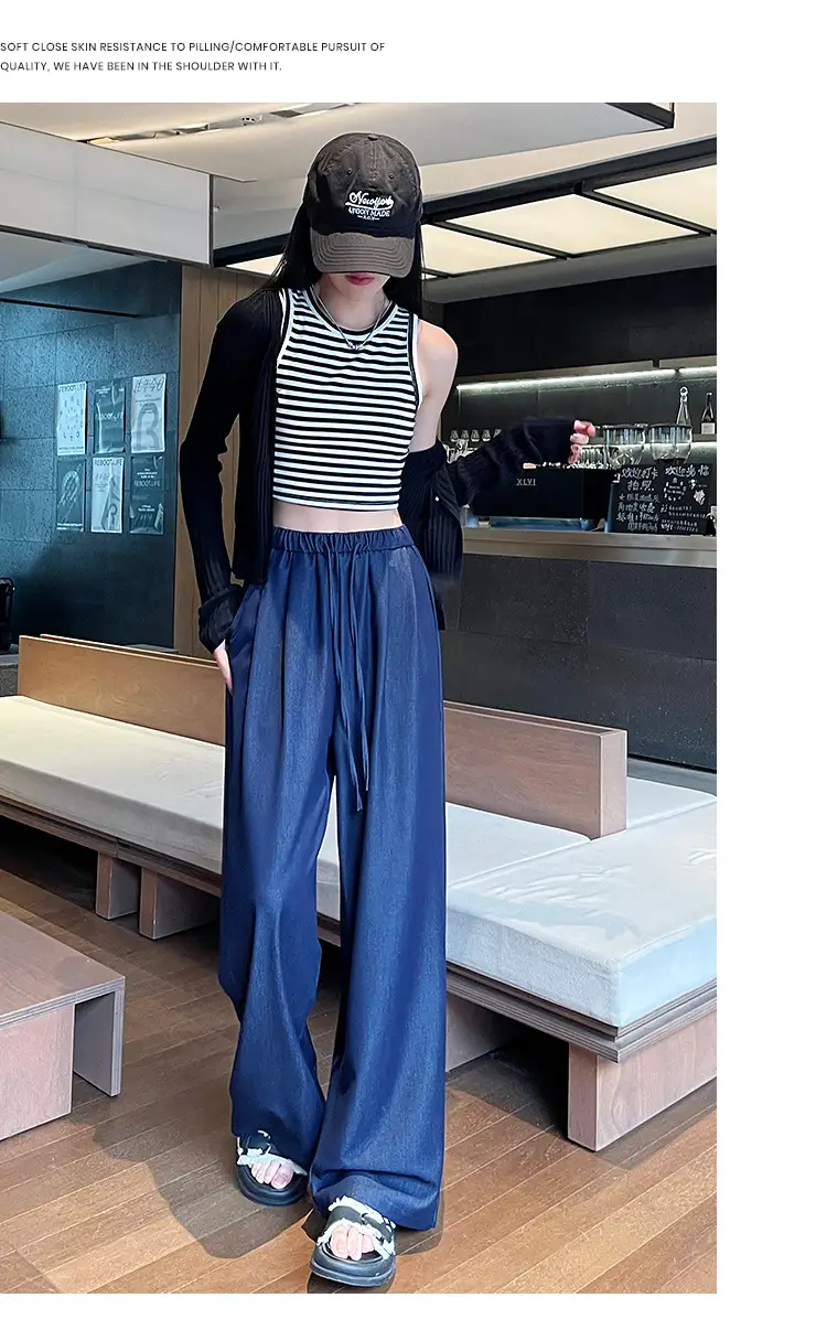 Dark Blue Wide Leg Tencel Jeans Women Summer — feature 43