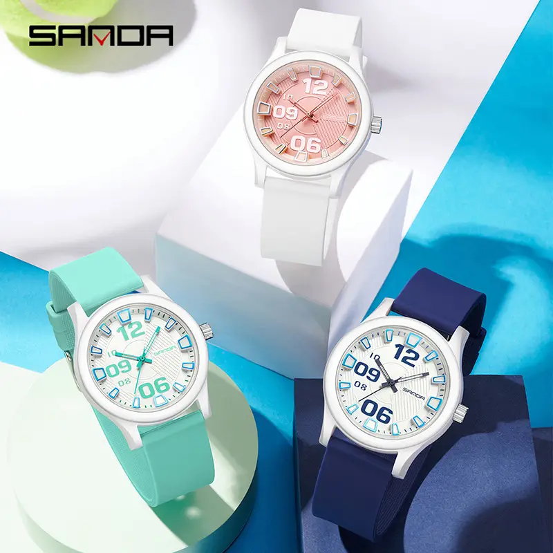 Sanda Quartz Watch Peach Strap 3D Dial Sports Waterproof - Image 10
