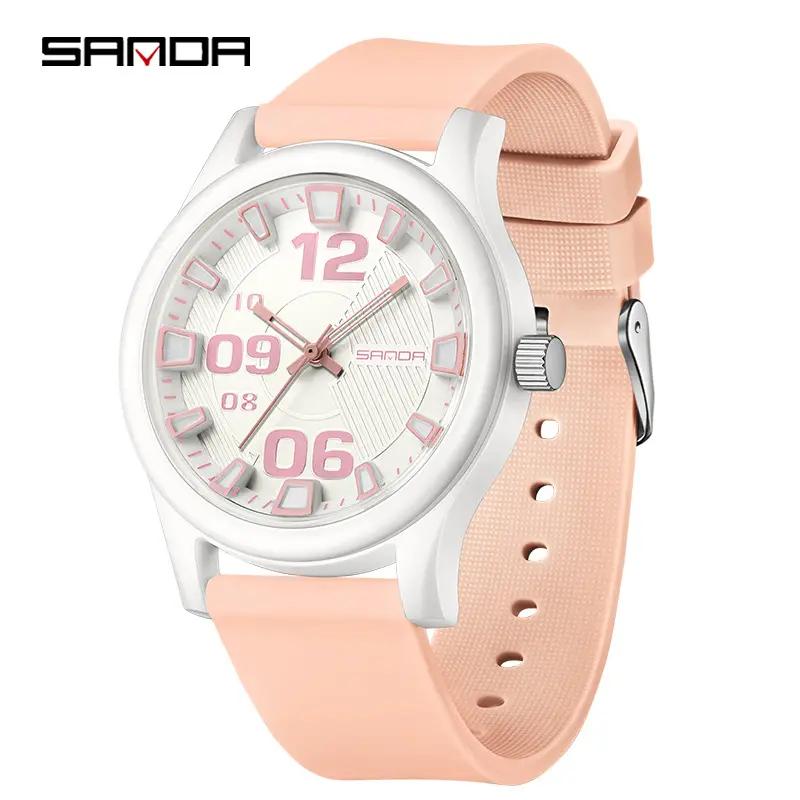 Sanda Quartz Watch Peach Strap 3D Dial Sports Waterproof - Image 7