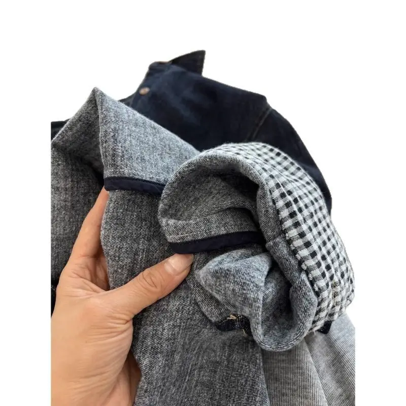 Japanese Style Vintage Dark Blue Laps Long-sleeved Denim Shirt Women's Loose 2025 Spring and Autumn Thin Coat Tops for Students