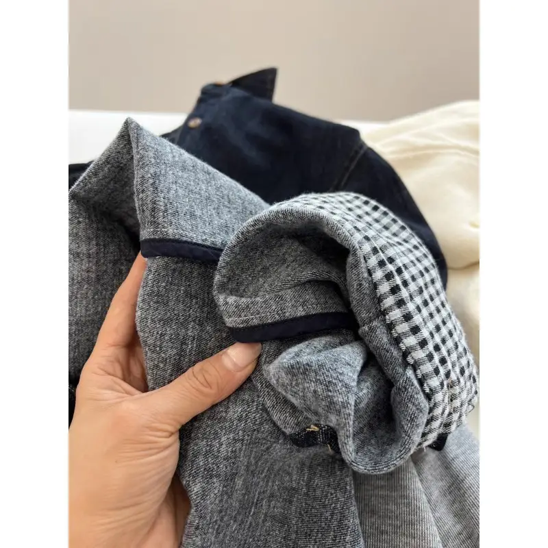 Japanese Style Vintage Dark Blue Laps Long-sleeved Denim Shirt Women's Loose 2025 Spring and Autumn Thin Coat Tops for Students — feature 5