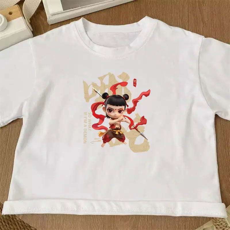 100 Cotton Cartoon T-shirt for Boys Girls White Short Sleeve - Image 7
