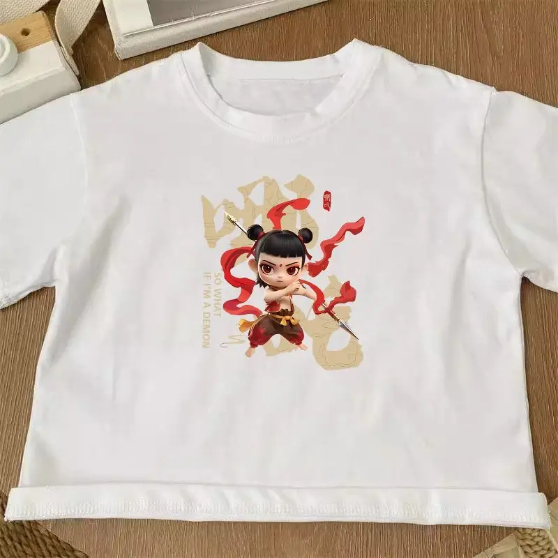100 Cotton Cartoon T-shirt for Boys Girls White Short Sleeve — feature 8