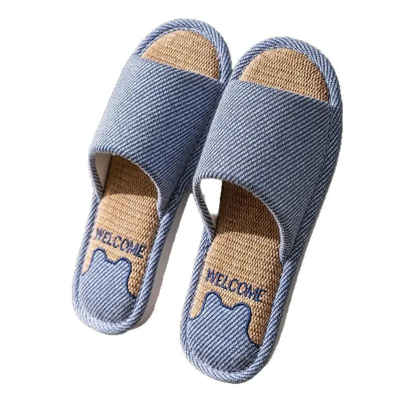 Mute linen slippers women's four seasons home indoor non-slip deodorant sweat absorbent breathable cotton linen slippers men's spring and autumn