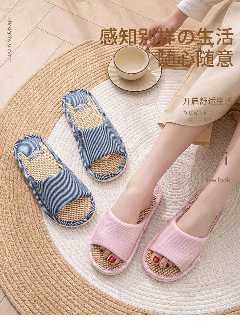 Mute linen slippers women's four seasons home indoor non-slip deodorant sweat absorbent breathable cotton linen slippers men's spring and autumn — feature 1