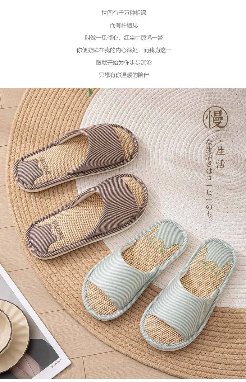 Mute linen slippers women's four seasons home indoor non-slip deodorant sweat absorbent breathable cotton linen slippers men's spring and autumn — feature 2