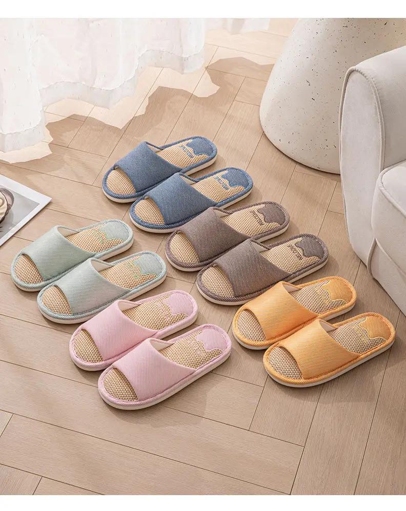 Mute linen slippers women's four seasons home indoor non-slip deodorant sweat absorbent breathable cotton linen slippers men's spring and autumn — feature 4