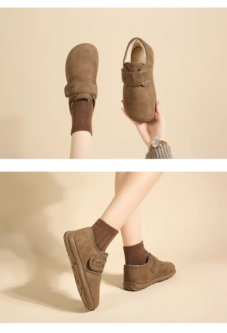 Women's Winter High-Heeled Cotton Shoes, Flat Heel, Round Toe, Fashionable and Casual, with Velcro, Fleece-Lined, Thickened, Soft Sole — feature 14