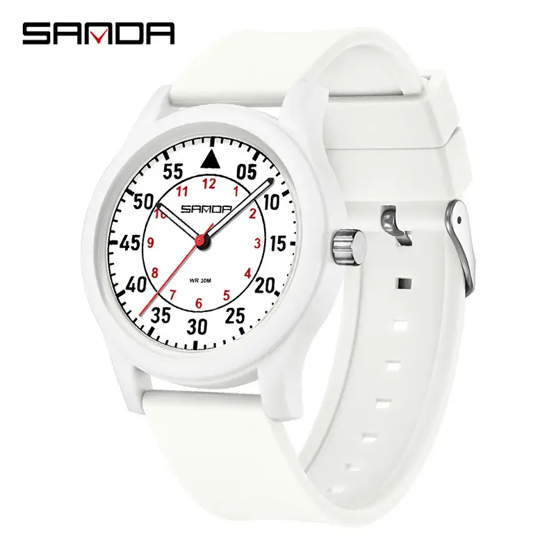 Sanda Black Silicone Student Watch with Quartz Movement