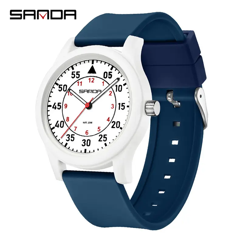 Sanda Black Silicone Student Watch with Quartz Movement