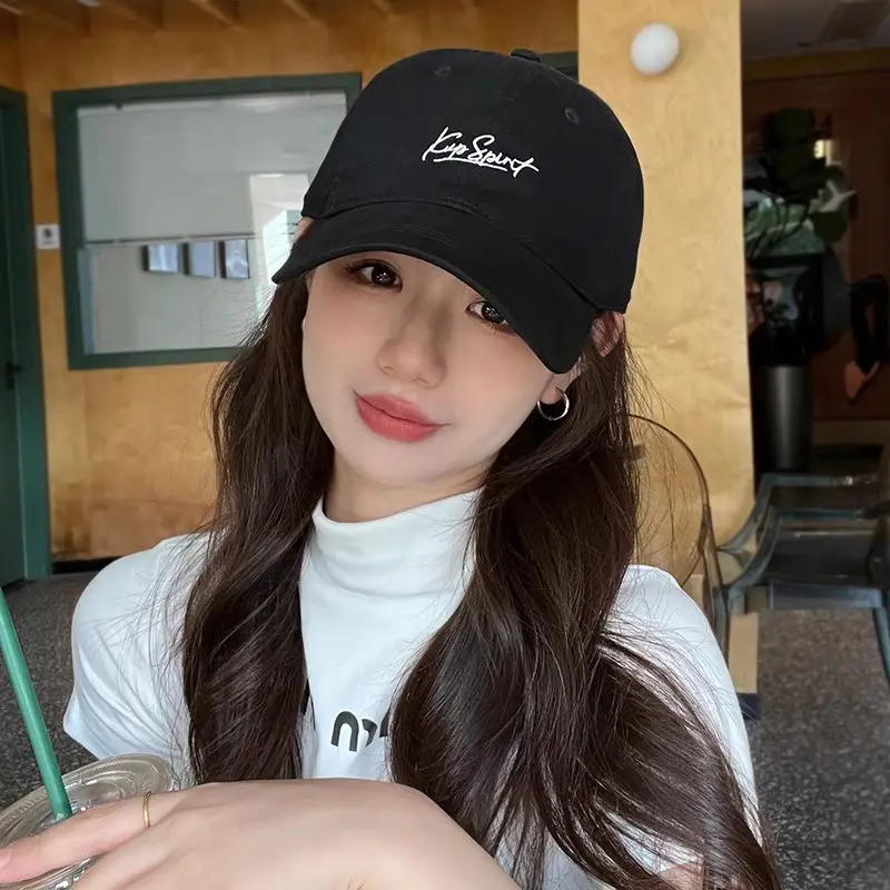 Korean Embroidered Black Baseball Cap for Women - Image 8