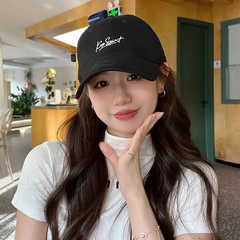 Korean Embroidered Black Baseball Cap for Women - Image 9