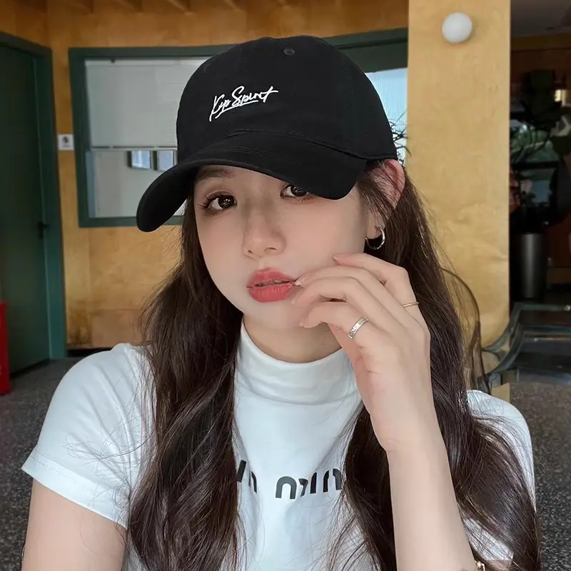 Korean Embroidered Black Baseball Cap for Women - Image 10
