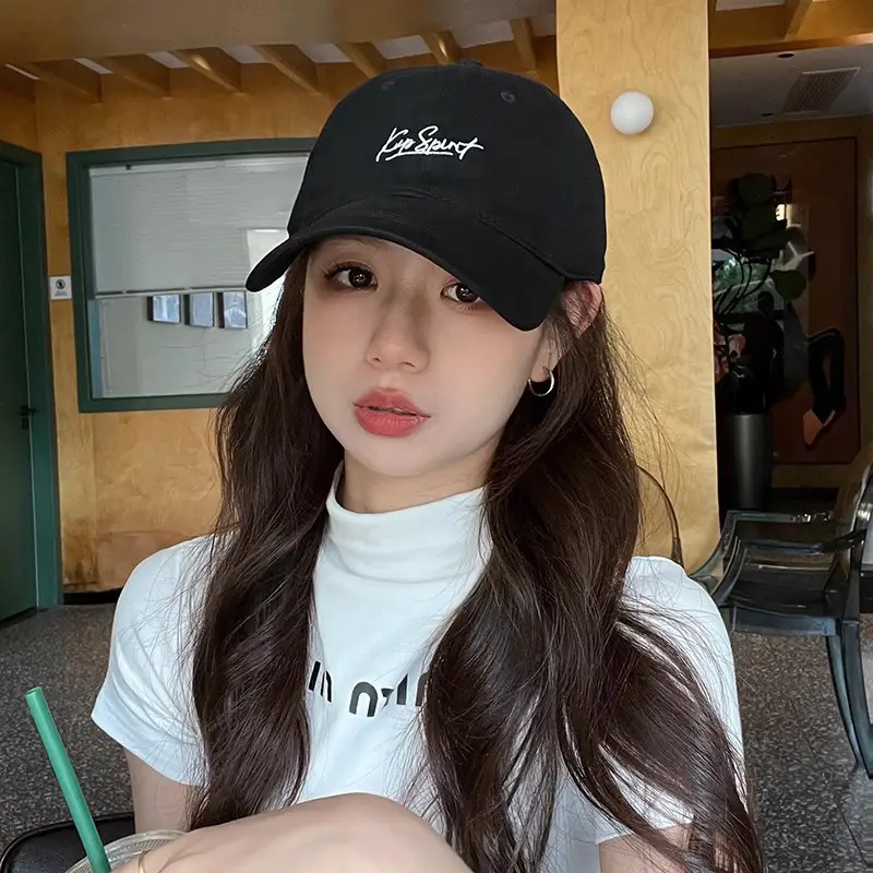 Korean Embroidered Black Baseball Cap for Women - Image 11
