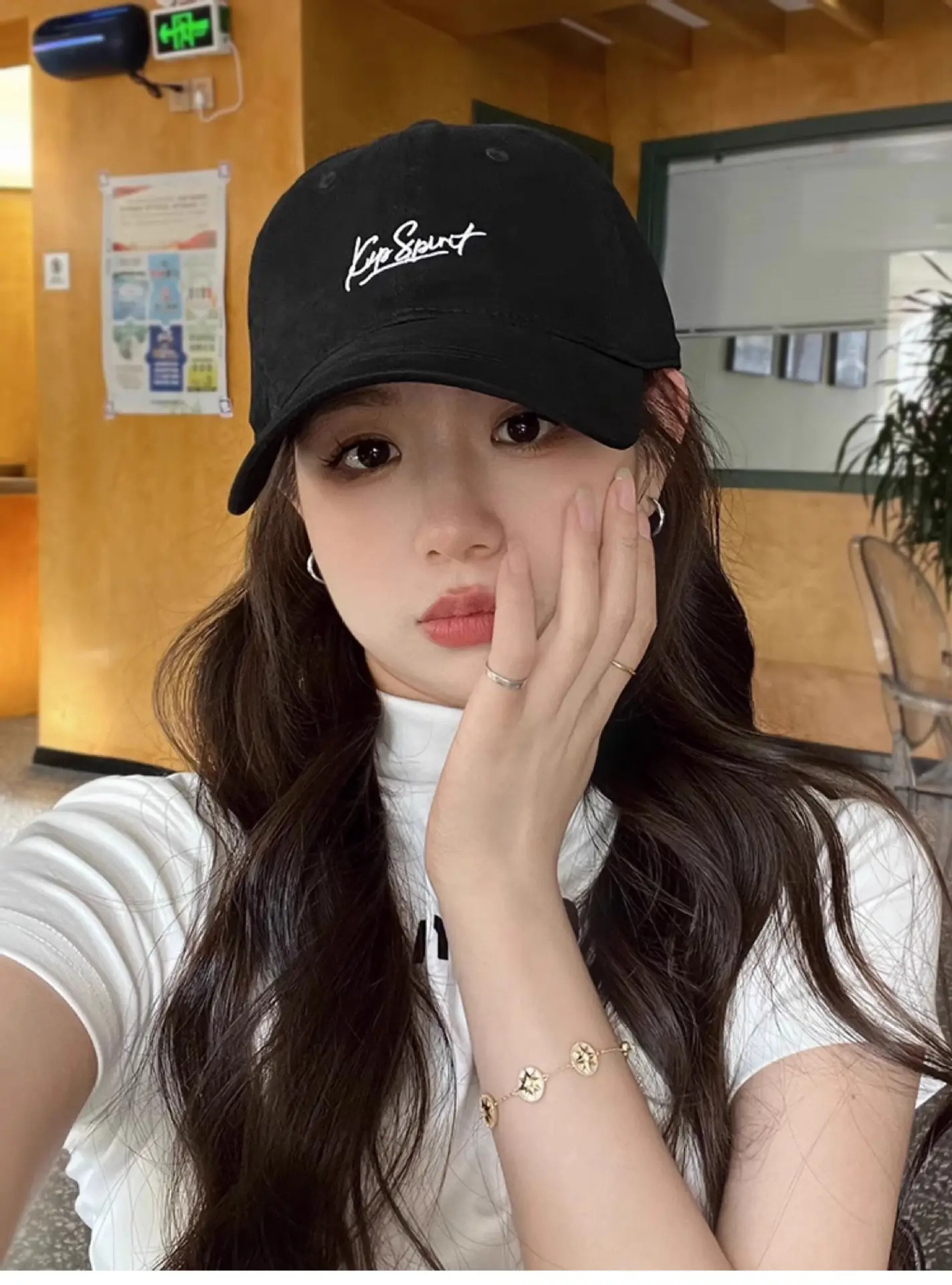 Korean Embroidered Black Baseball Cap for Women — feature 1
