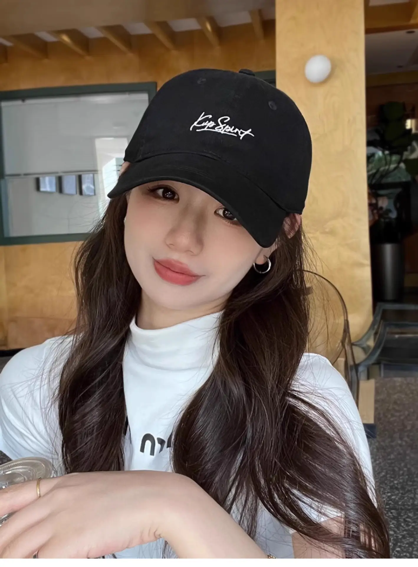 Korean Embroidered Black Baseball Cap for Women — feature 4