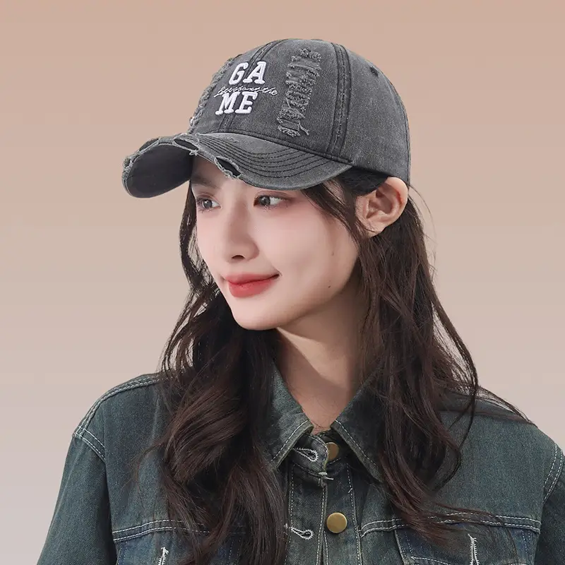 Women Blue Embroidered Baseball Cap with Wide Brim - Image 8
