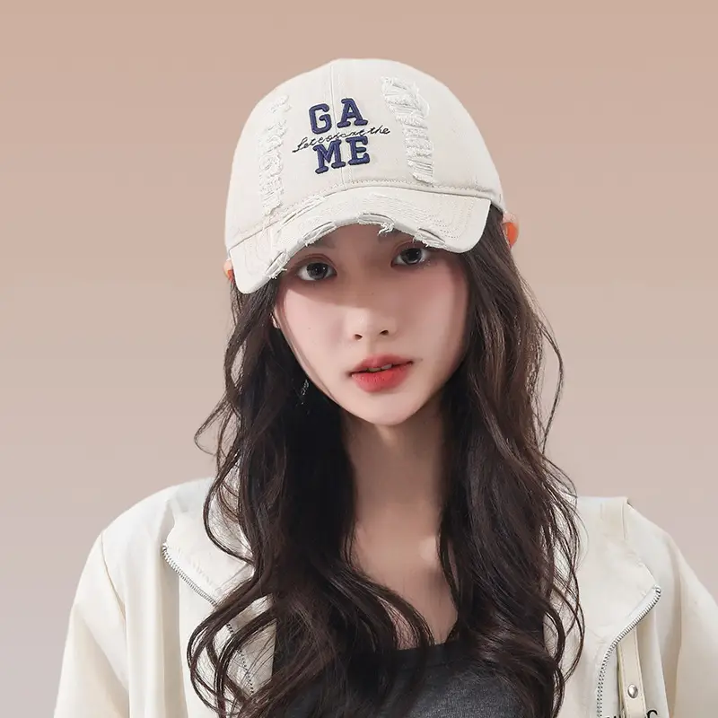 Women Blue Embroidered Baseball Cap with Wide Brim — feature 1