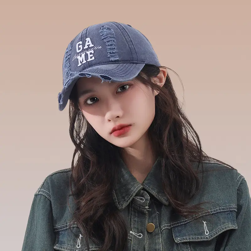 Women Blue Embroidered Baseball Cap with Wide Brim — feature 14