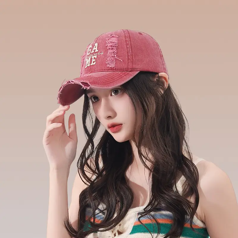 Women Blue Embroidered Baseball Cap with Wide Brim - Image 2