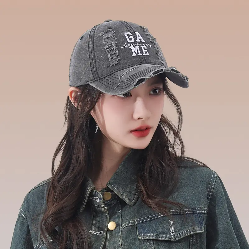 Women Blue Embroidered Baseball Cap with Wide Brim - Image 6