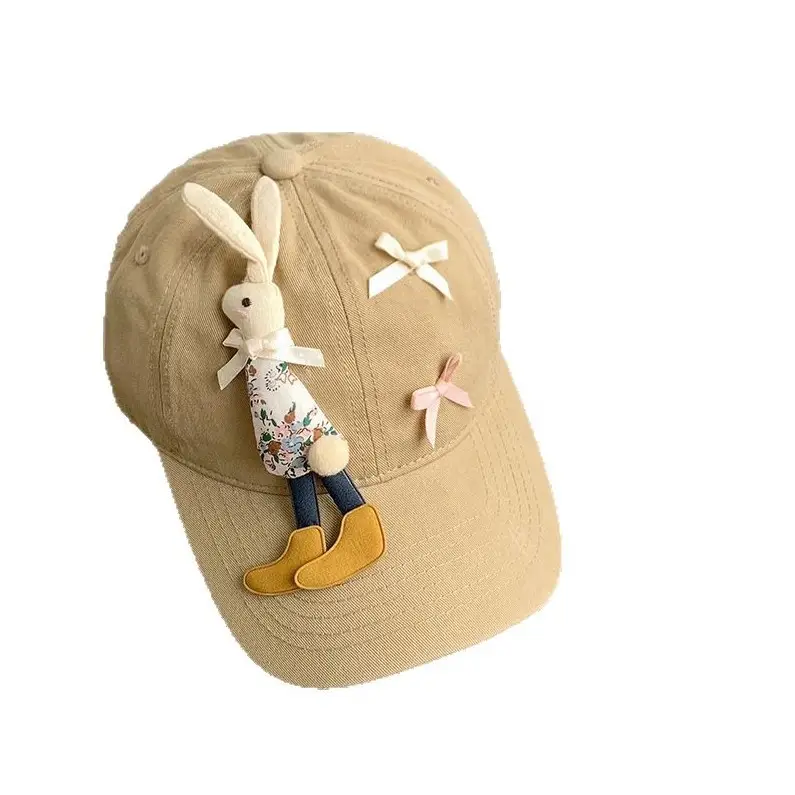 Children's Cartoon Rabbit Cap Blue Beige Bow Cap - Image 14